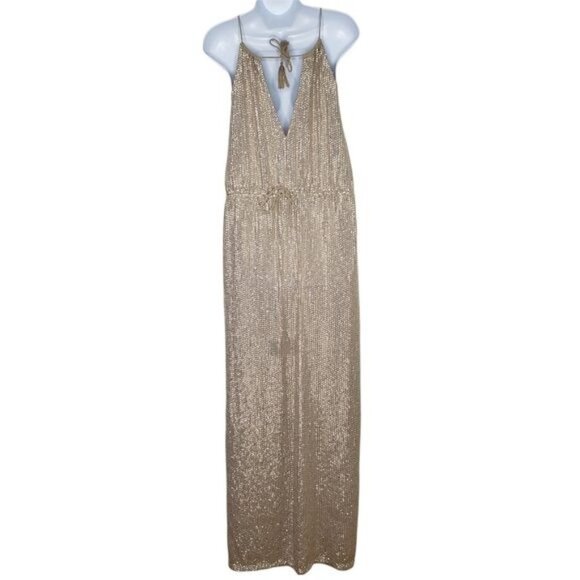 TESSORA Nude Sequin Keyhole Maxi Dress - Picture 7 of 16